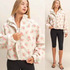 Ginnie Floral Print Sherpa Zip-Up Jacket | Women's Fall and Winter Fashion